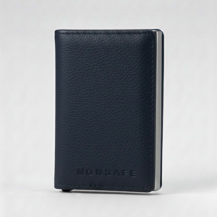 MONSAFE Wallet Pop-Up Navy | Protección RFID · Piel Sintética Premium