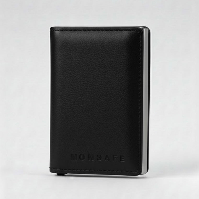 MONSAFE Wallet Pop-Up Negro | Protección RFID · Piel Sintética Premium